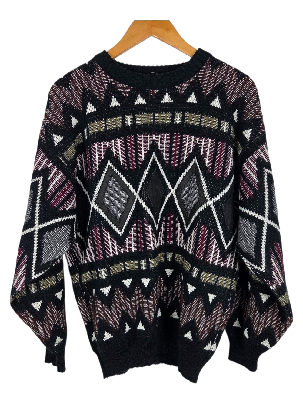 Gabrielle Black Geometric Crewneck Sweater with Multicolor Diamond 80's
